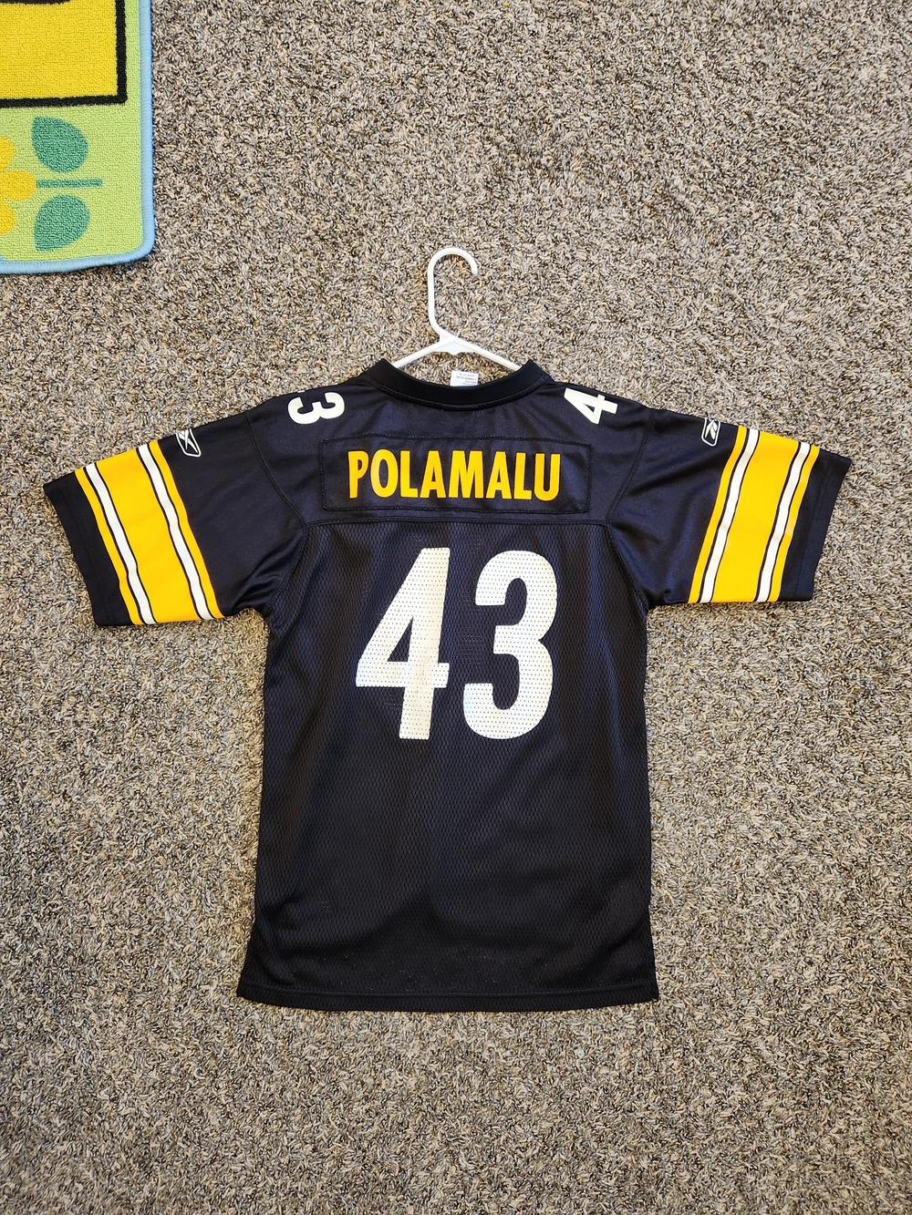 Vintage Reebok Kids Black & Yellow Polamalu #43  Jersey Size Large (14-16)